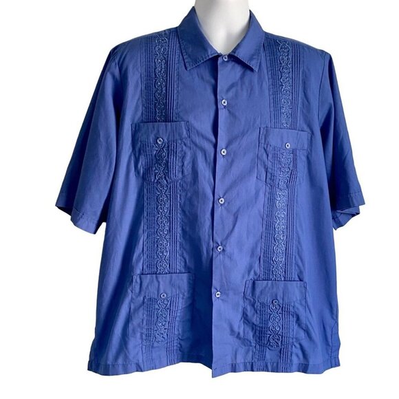 Tropicool Blue Short Sleeve Shirt 4 Pockets Embroidered Mens Large - Picture 2 of 11
